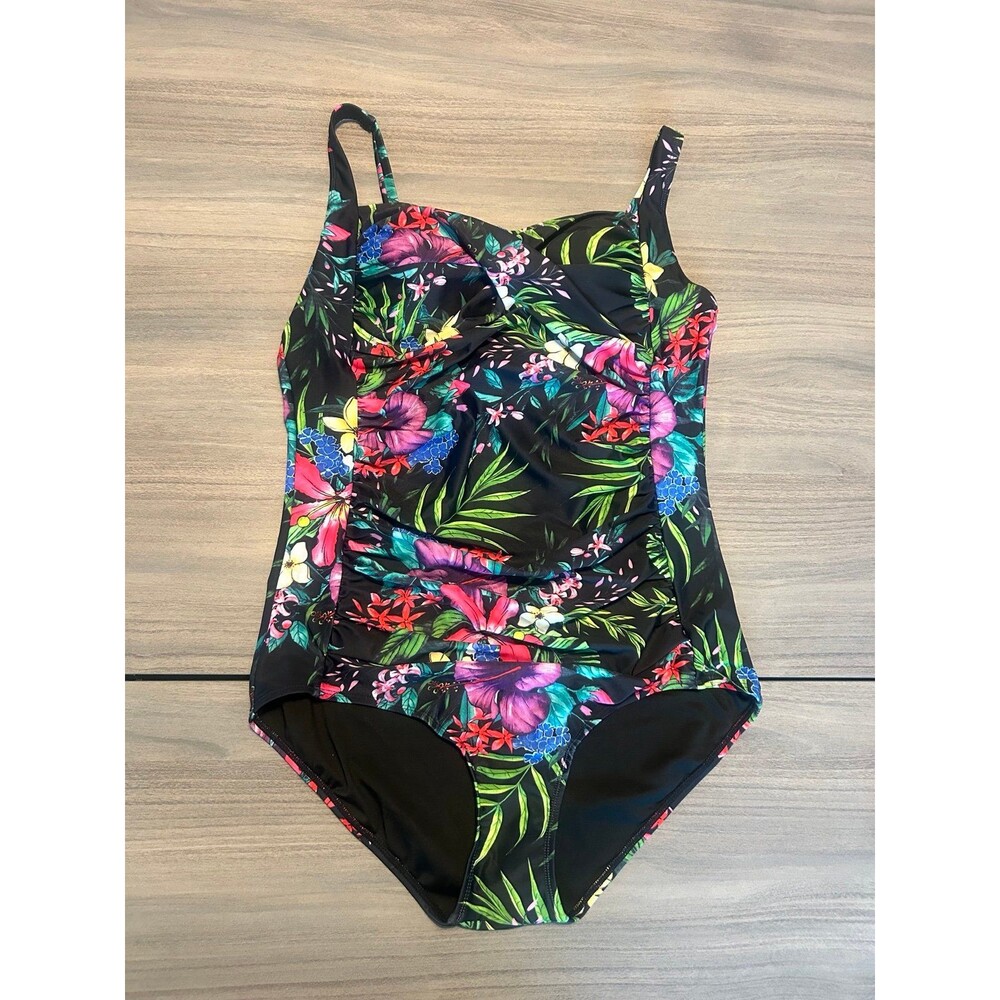 Itzel Women's Ruched Twist Front One Piece  Tummy Control Push Up Size 14